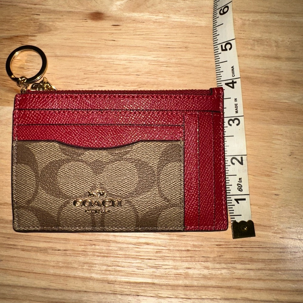 Coach Signature Red and Brown Key Card Holder - Picture 7 of 9
